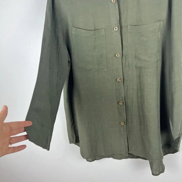 Pietro Brunelli Oversized Linen Blend Button Up Shirt Olive Green Sz S Lagenlook - Picture 3 of 12